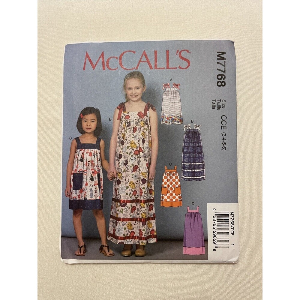 McCall's M7768 Sewing Pattern Girls Pullover Dresses Sizes 3 4 5 6